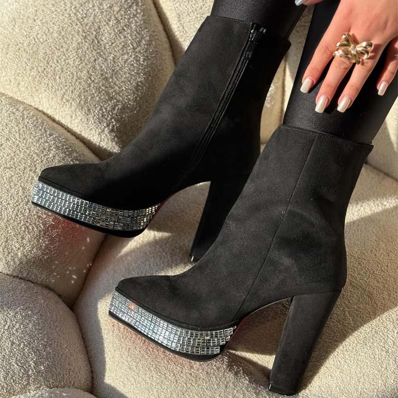 Women's Rhinestone Sparkle Zip Boots