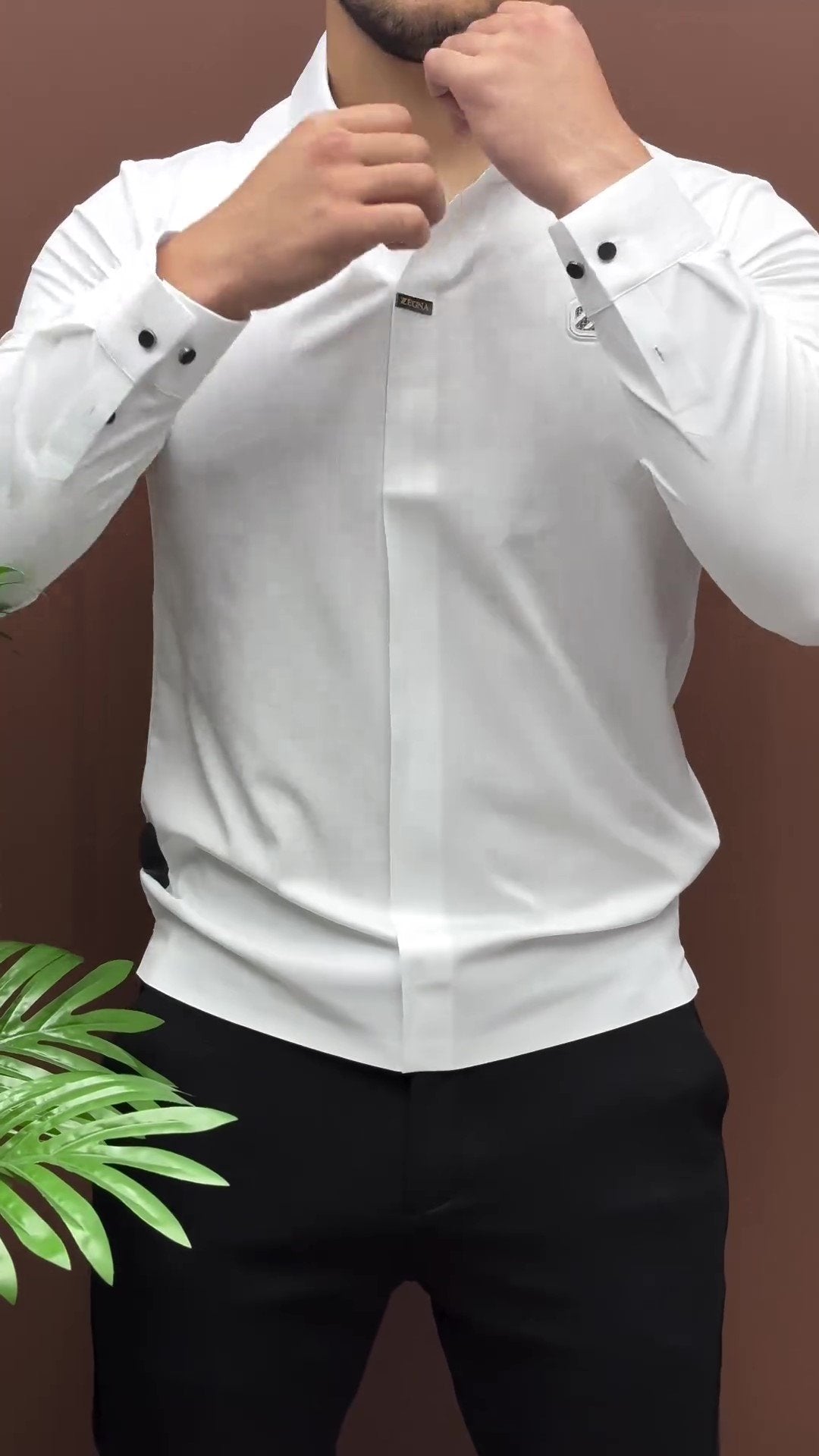 Rhinestone Grid Z Slim Fit Shirt