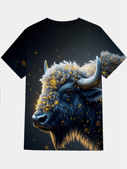 Bison Men's short-sleeved T-shirt summer T-shirt top full of print