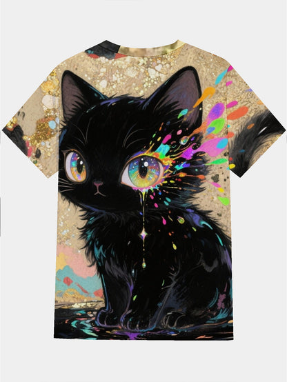 Art Cat Men's short-sleeved T-shirt summer T-shirt top full of print