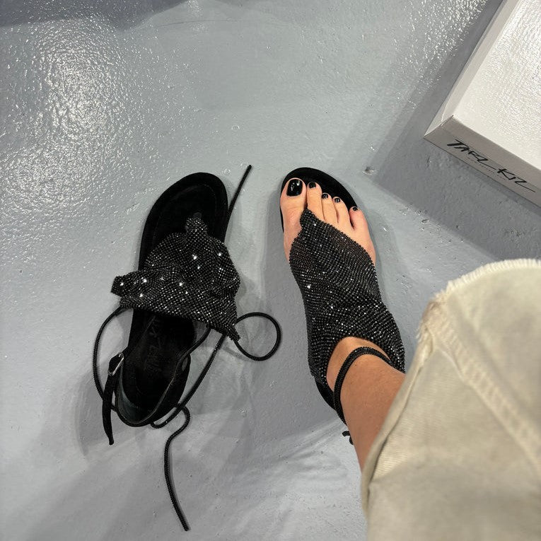 Women's Black Sandals With Rhinestones