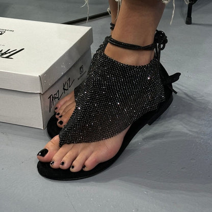 Women's Black Sandals With Rhinestones