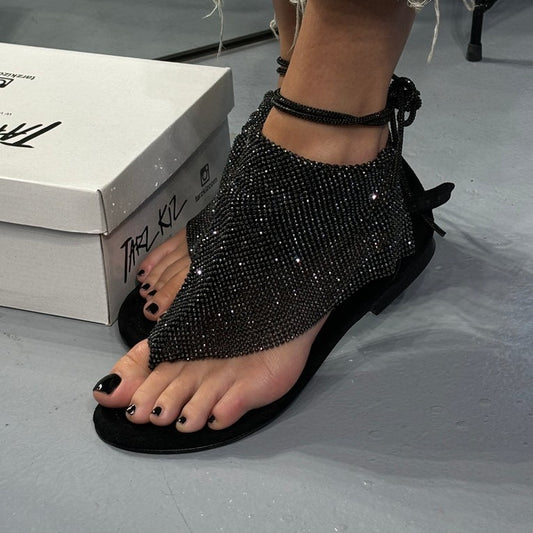 Women's Black Sandals With Rhinestones
