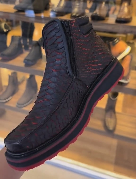 Vintage Cherry Python Cowboy Ankle Boots