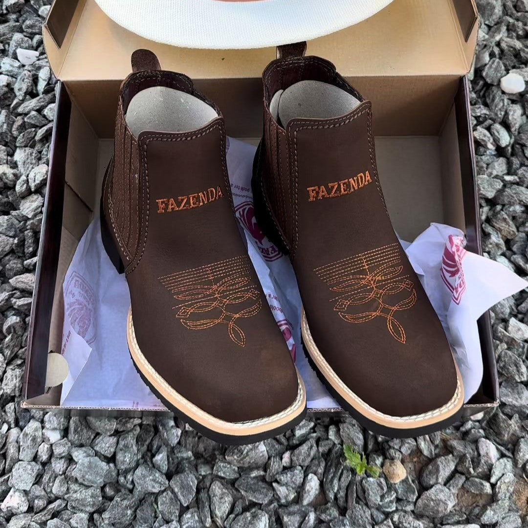 Men's Suede Embroidered Lettering Ankle Boots