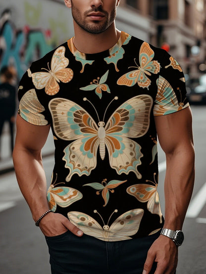 Butterfly Men's short-sleeved T-shirt summer T-shirt top full of print