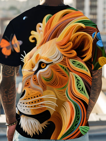 Lion Men's short-sleeved T-shirt summer T-shirt top full of print
