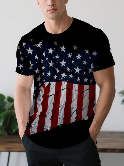 American Flag Men's short-sleeved T-shirt summer T-shirt top full of print