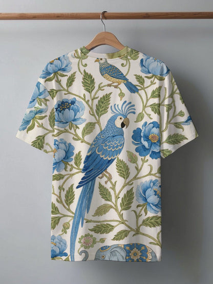 Bird Elephant Blue Peony Men's short-sleeved T-shirt summer T-shirt top full of print