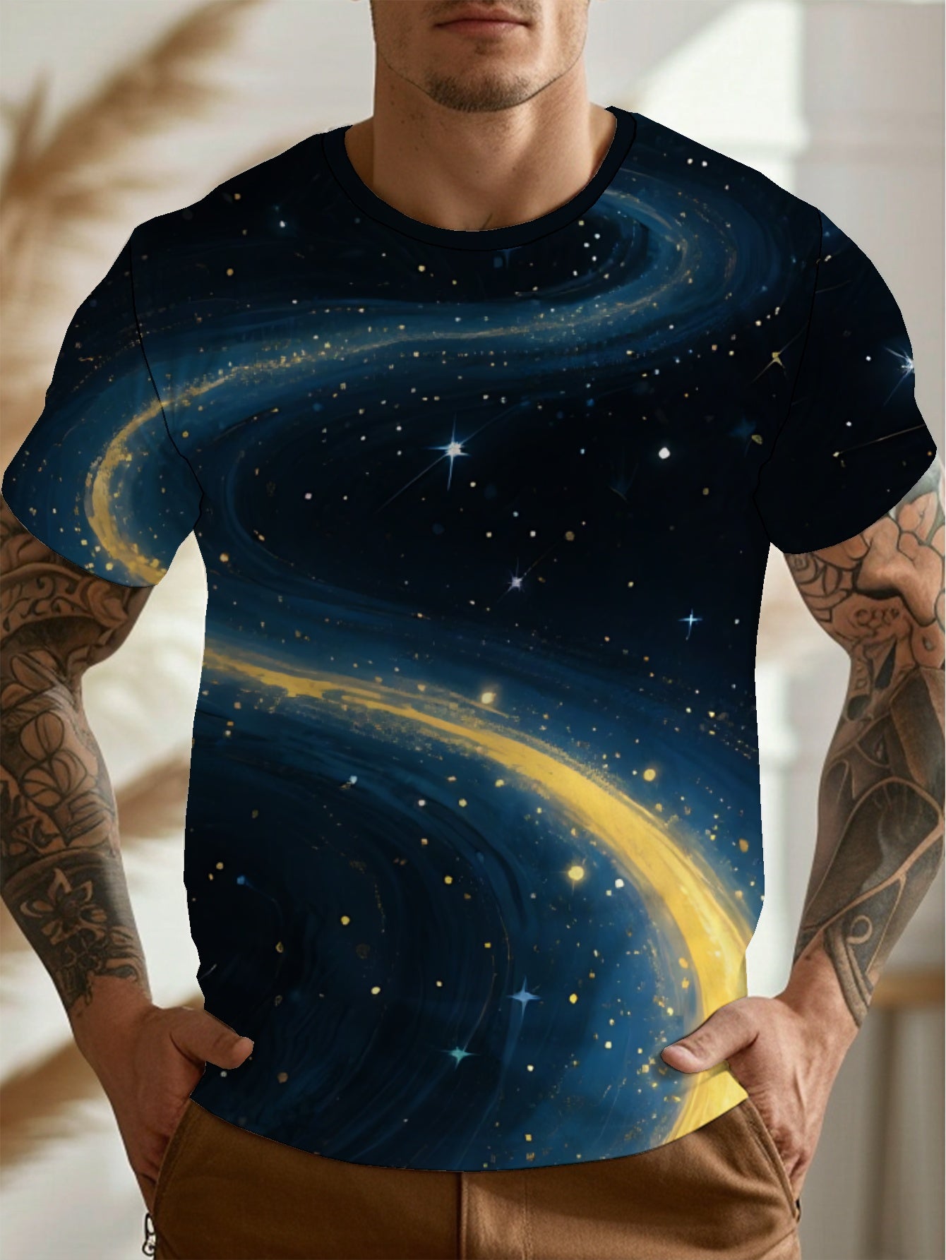Star River Men's short-sleeved T-shirt summer T-shirt top full of print