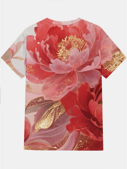 Peony Flowers Men's short-sleeved T-shirt summer T-shirt top full of print
