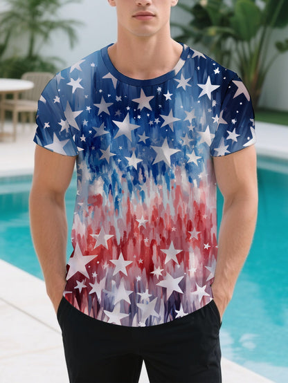 American Flag Men's short-sleeved T-shirt summer T-shirt top full of print