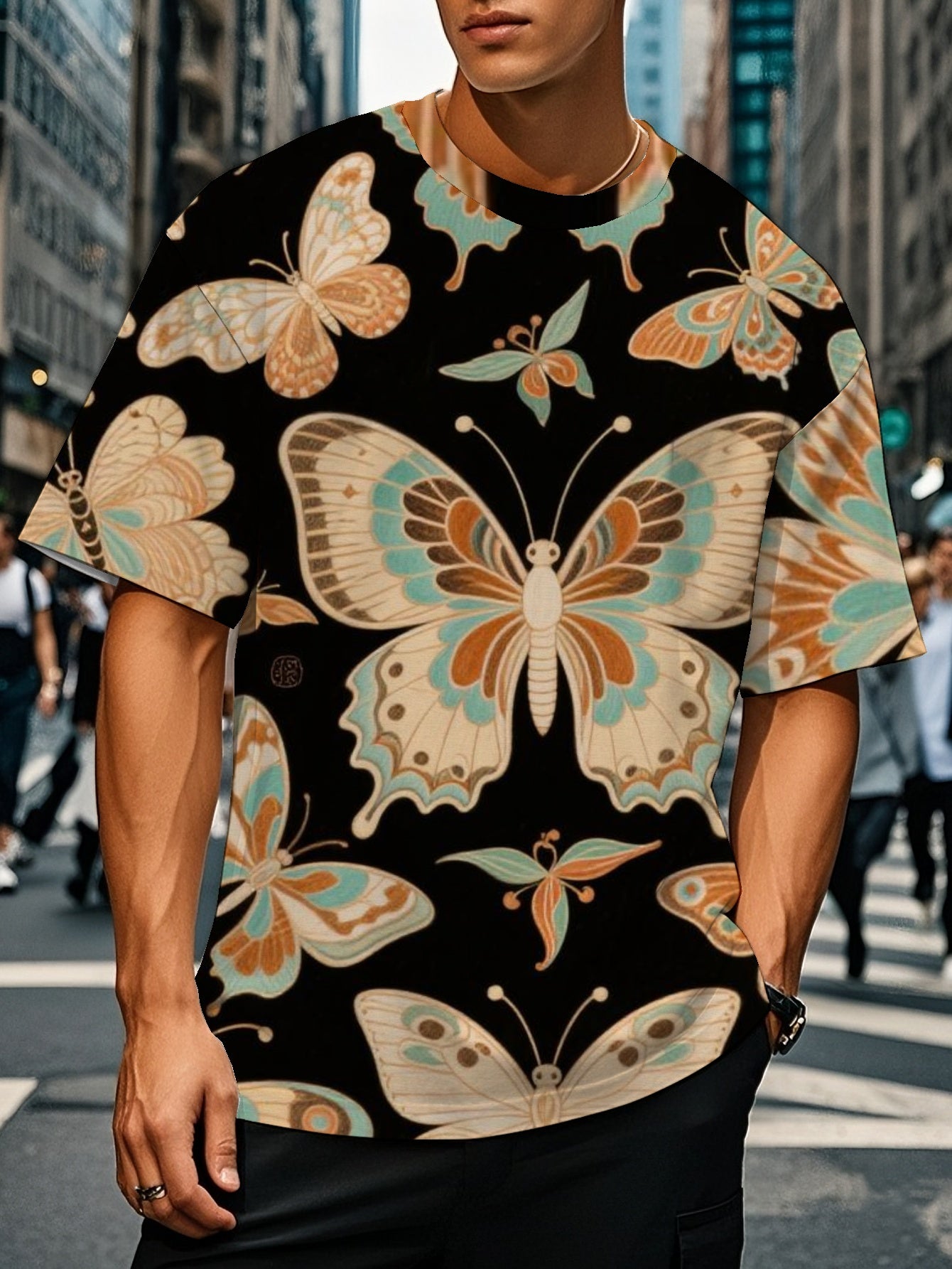 Butterfly Men's short-sleeved T-shirt summer T-shirt top full of print