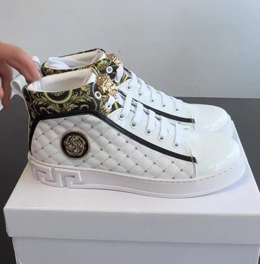 White Printed Gold Casual Shoes