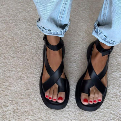 Solid Color Non-Slip Ankle Strap Casual Sandals