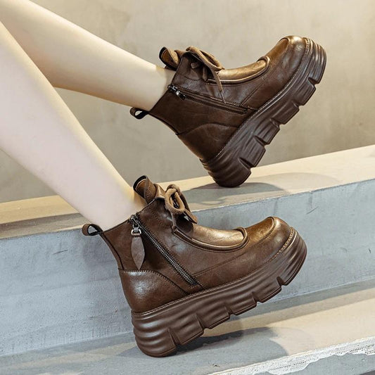 Women's non-slip thick-soled leather ankle boots