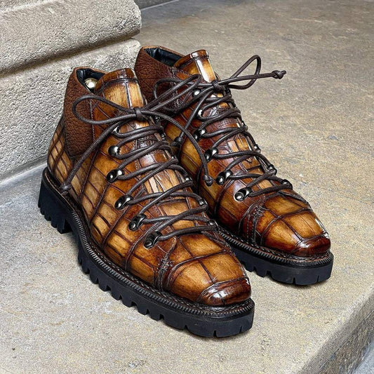 Titan Boots in crocodile leather, Tabacco color