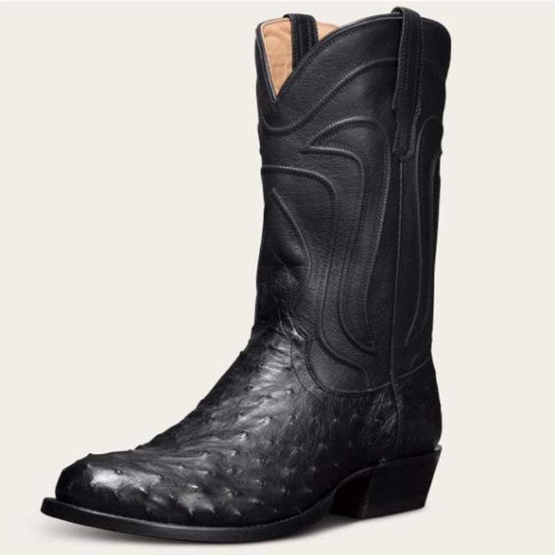 Roman Cozy Mid-Heel Ostrich Knights Boots