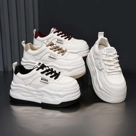 Women's White High-top Leather Shoes