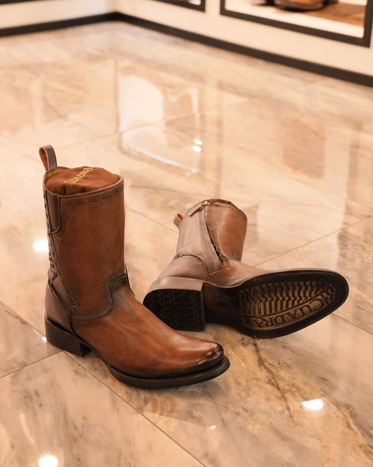 Classic Vintage Wide Leather Boots With Low Heel