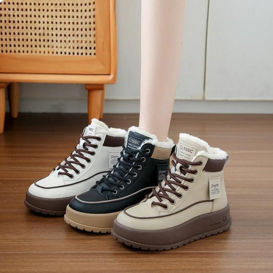 Women's Velvet Lace-up Leather Ankle Boots