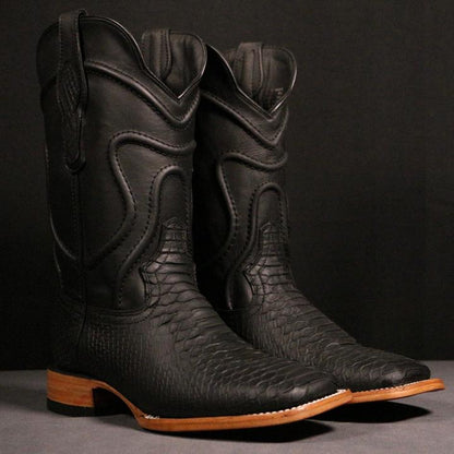 Matte Black Python Boots - Square Toe