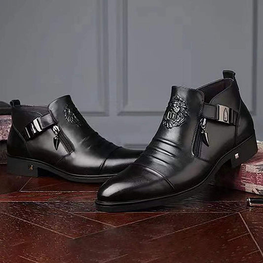 British pointed toe business casual leather boots