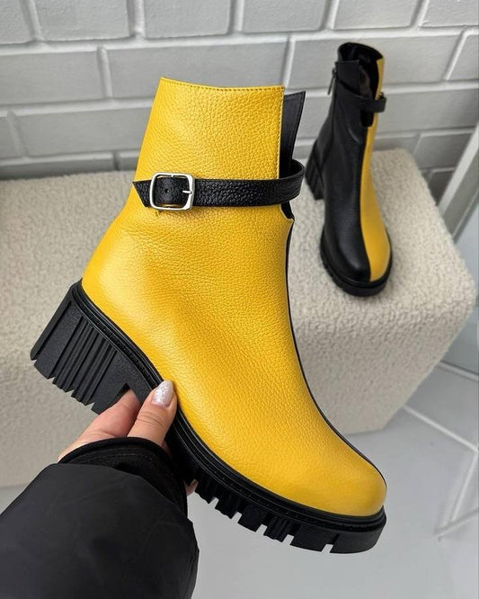 Women's Muffin Sole Patchwork Leather Boots