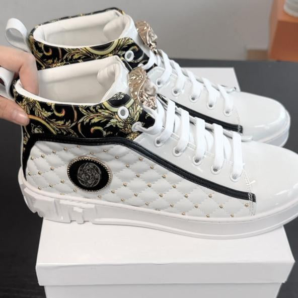 White Printed Gold Casual Shoes