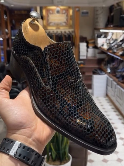 Laceless Leather Craft Anti-wrinkle Snakeskin Shoes