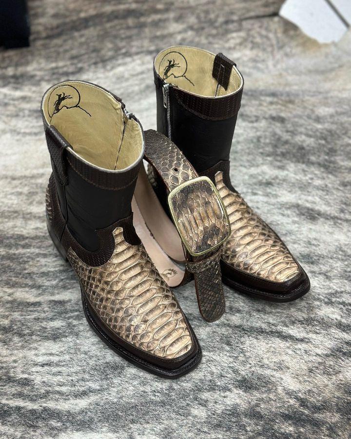 Handmade Python Print Cowboy Boots Z2