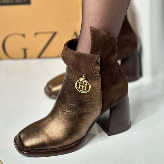 Women's Crowded-Heeled Square-Toe Boots