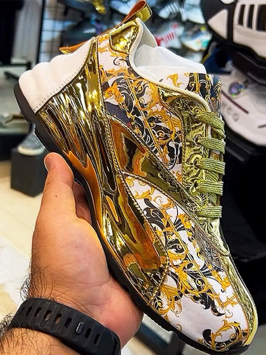 Colorblocking Leather Shock-absorbing Sneakers